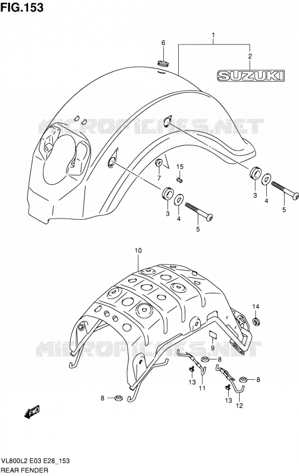 ACHTERSPATBORD (VL800L2 E03) Suzuki MOTO 800 VOLUSIA 2012  VL800CL2