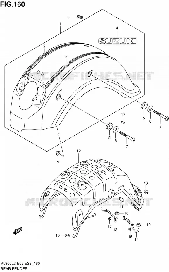 ACHTERSPATBORD (VL800TL2 E28) Suzuki MOTO 800 VOLUSIA 2012  VL800CL2