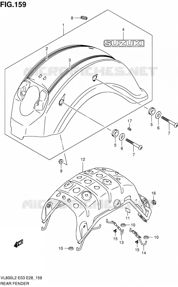 ACHTERSPATBORD (VL800TL2 E03) Suzuki MOTO 800 VOLUSIA 2012  VL800TL2