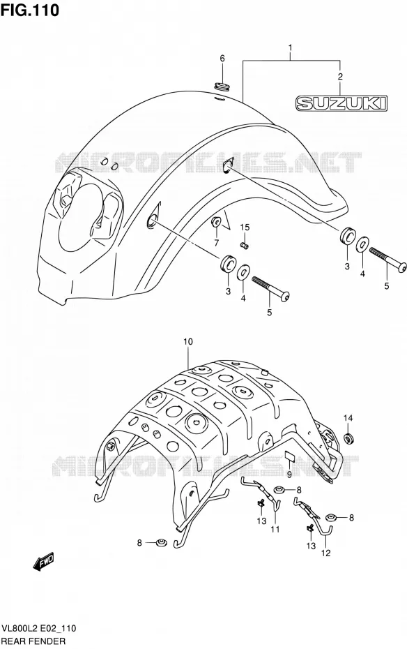 ACHTERSPATBORD (VL800L2 E02) Suzuki MOTO 800 VOLUSIA 2012  VL800UEL2