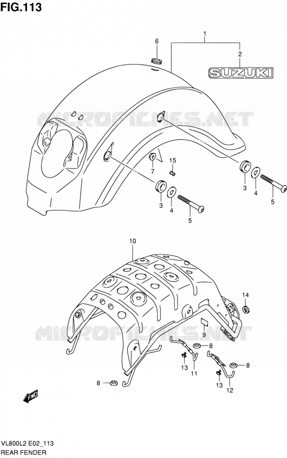 ACHTERSPATBORD (VL800UEL2 E19) Suzuki MOTO 800 VOLUSIA 2012  VL800UEL2