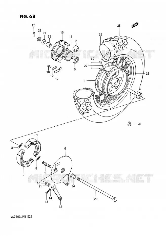 ACHTERWIEL (VS750GLF/GLFG/GLPG) Suzuki MOTO 750 INTRUDER 1988  VS750GLF J/VS750GLP J (E03,E28,E33)