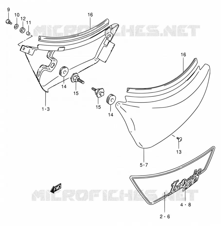 ACHTER KUIP  (MODELE N/P/R) Suzuki MOTO 800 INTRUDER 1993  VS800GL P (E02,E04,E17,E18,E21,E22,E25,E34,E53)