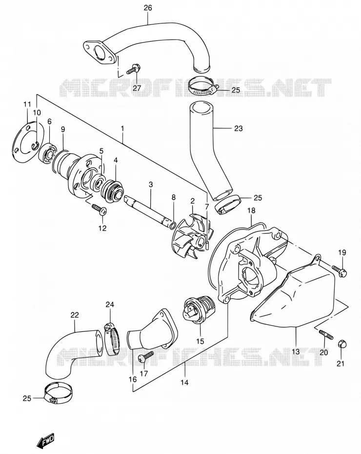 WATERPOMP Suzuki MOTO 800 INTRUDER 1994  VS800GL R (E02,E04,E17,E18,E21,E22,E25,E34,E53)