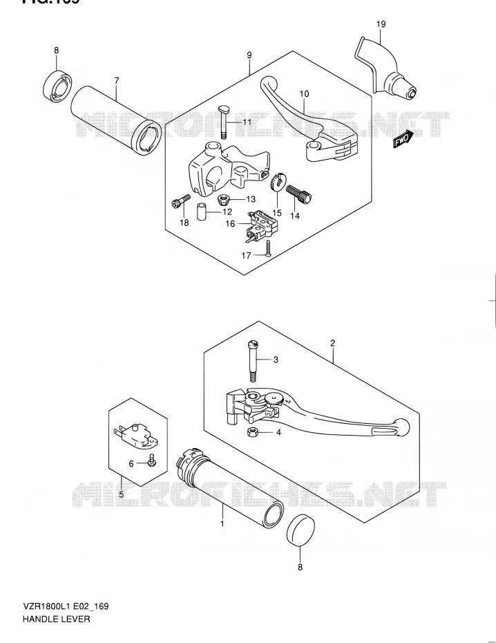 HANDGRIPS - LEVERS (VZR1800ZL1 E24) Suzuki MOTO 1800 INTRUDER 2012  VZR1800UFL1(E19)